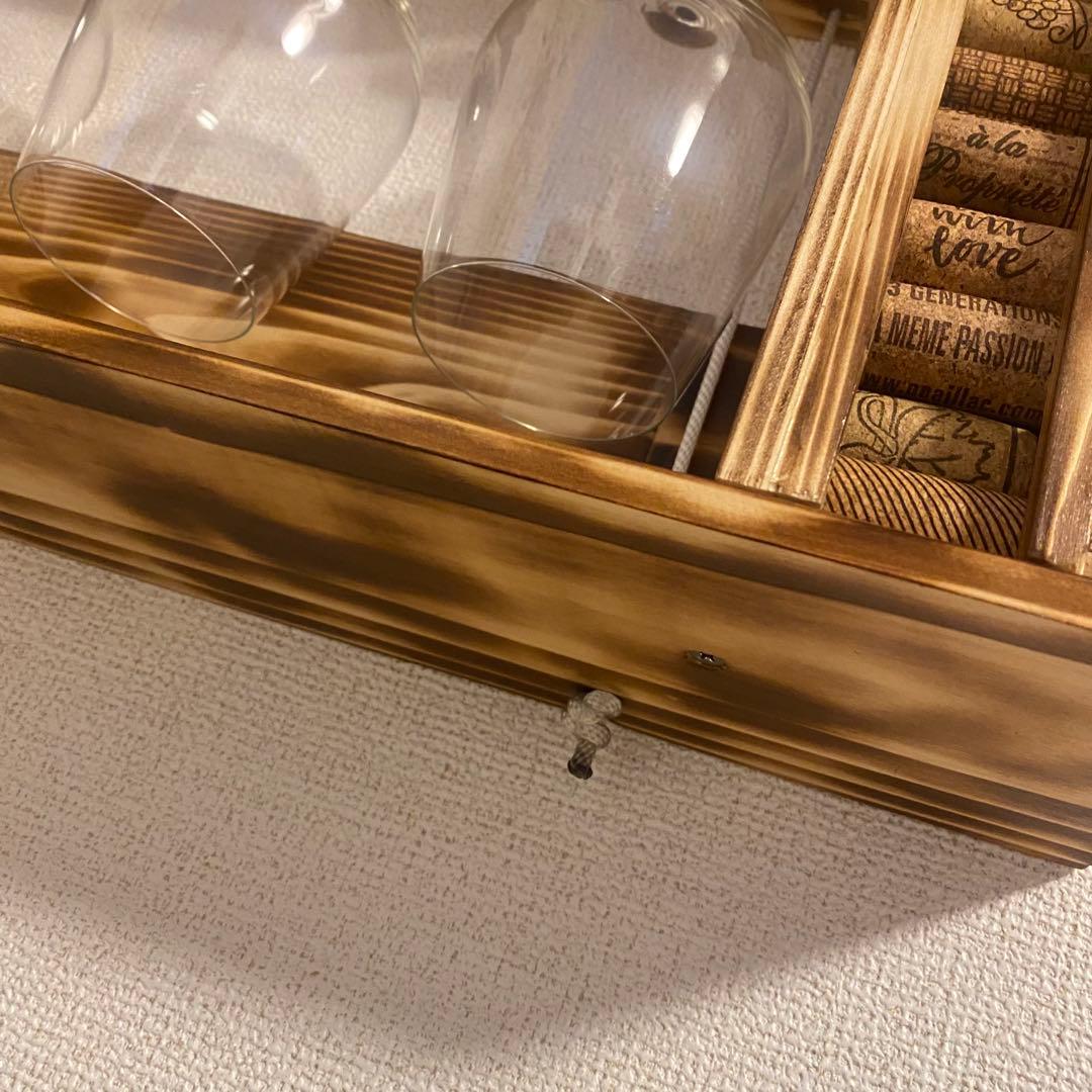 【ハンドメイド】木製壁掛けグラスホルダー 4個収納