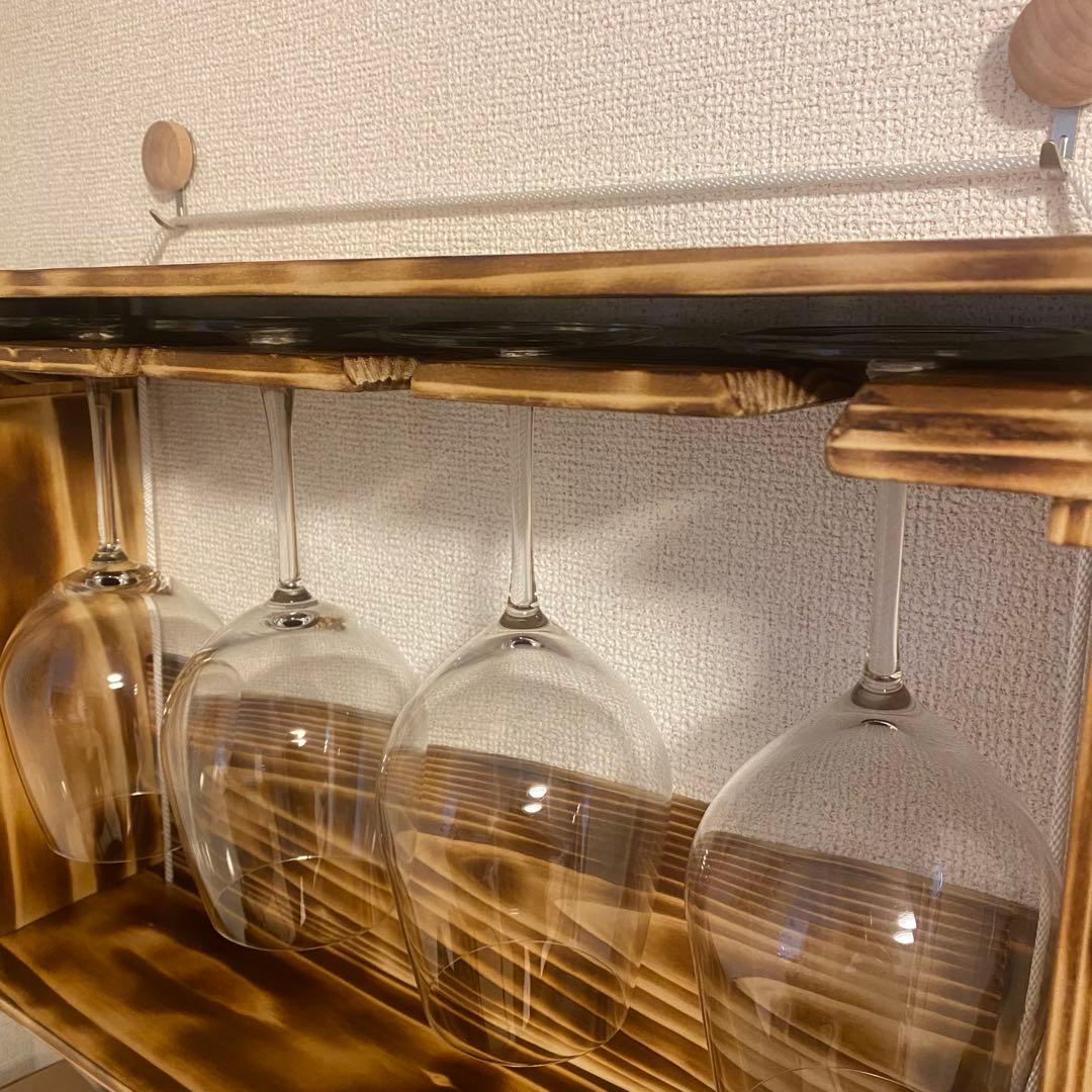 【ハンドメイド】木製壁掛けグラスホルダー 4個収納