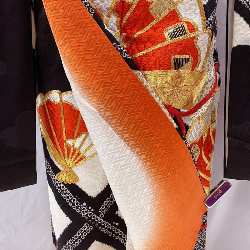 510ag36◎七五三 七歳 女児 着物&袋帯 部分絞り 金駒刺繍 刺繍 黒◎