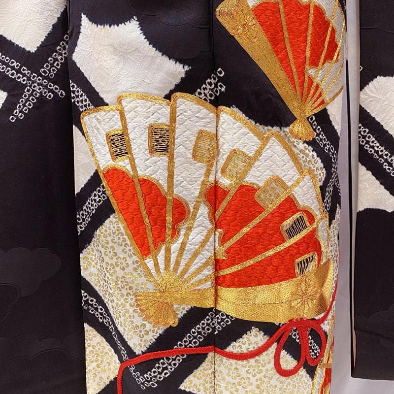 510ag36◎七五三 七歳 女児 着物&袋帯 部分絞り 金駒刺繍 刺繍 黒◎