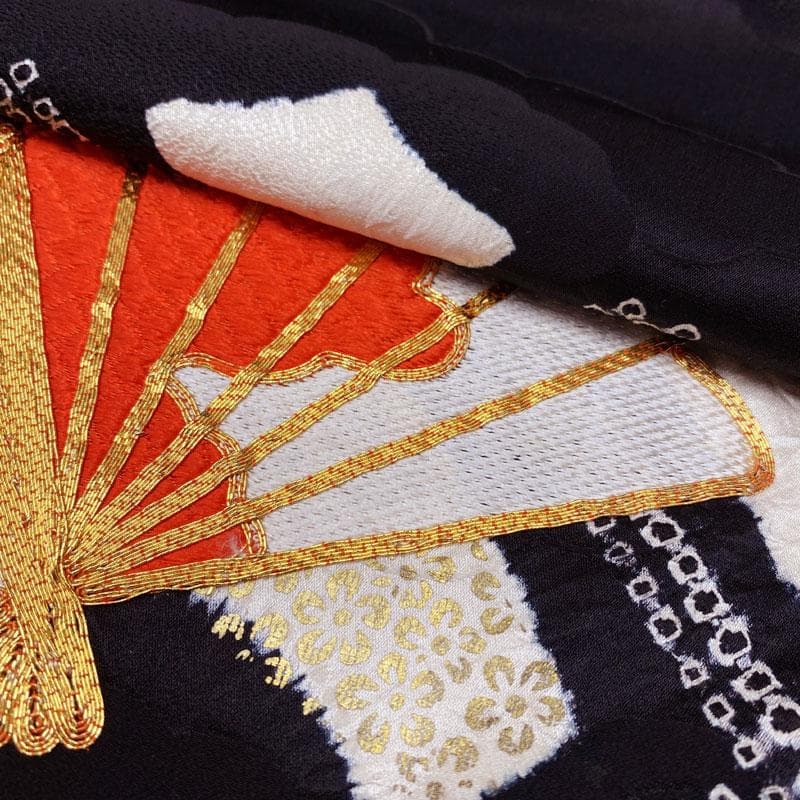510ag36◎七五三 七歳 女児 着物&袋帯 部分絞り 金駒刺繍 刺繍 黒◎