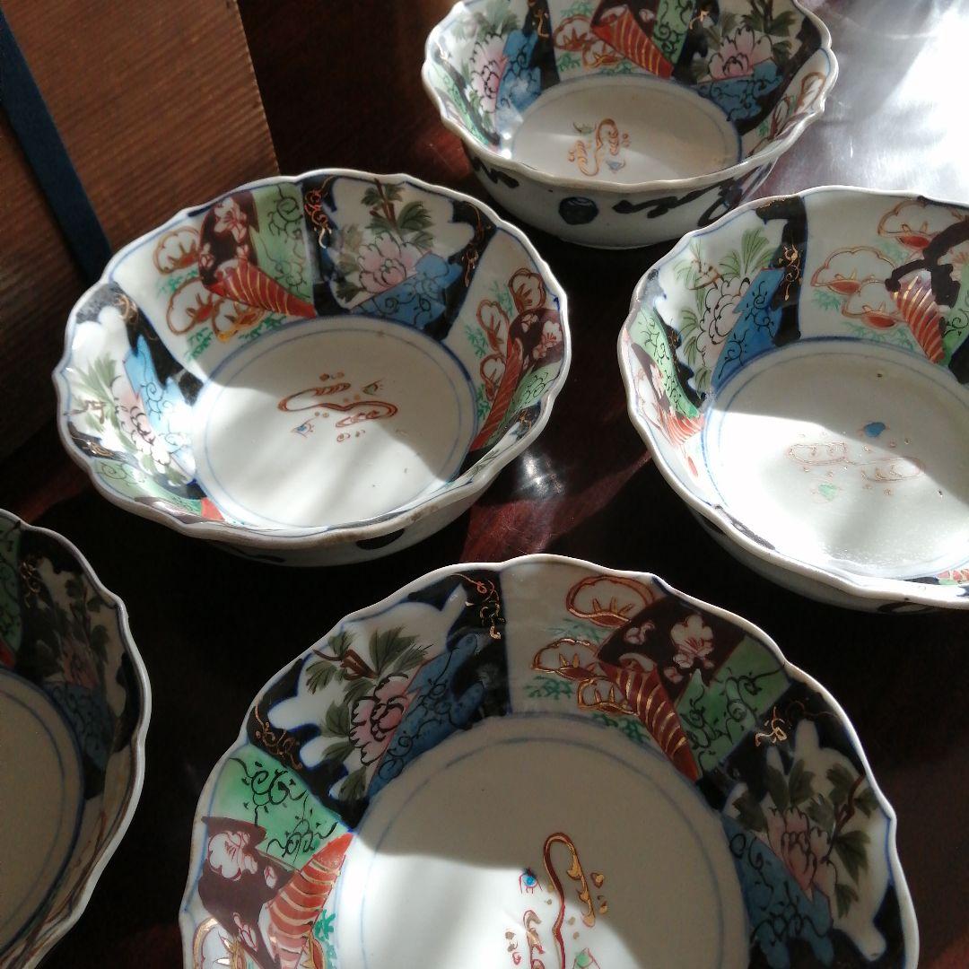 伊万里　金彩錦中鉢　5客　18cm　幕末～明治期