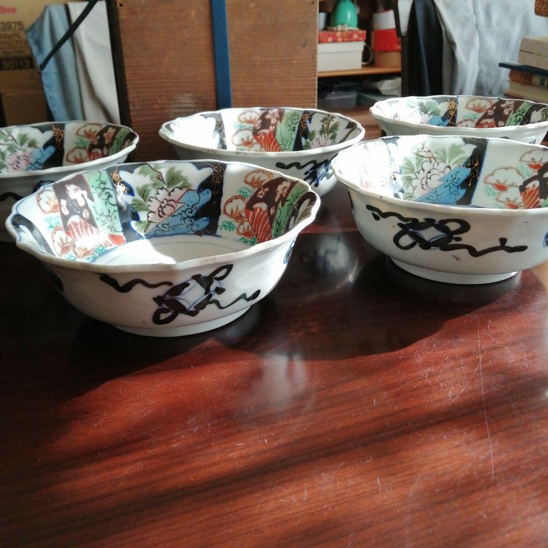 伊万里　金彩錦中鉢　5客　18cm　幕末～明治期