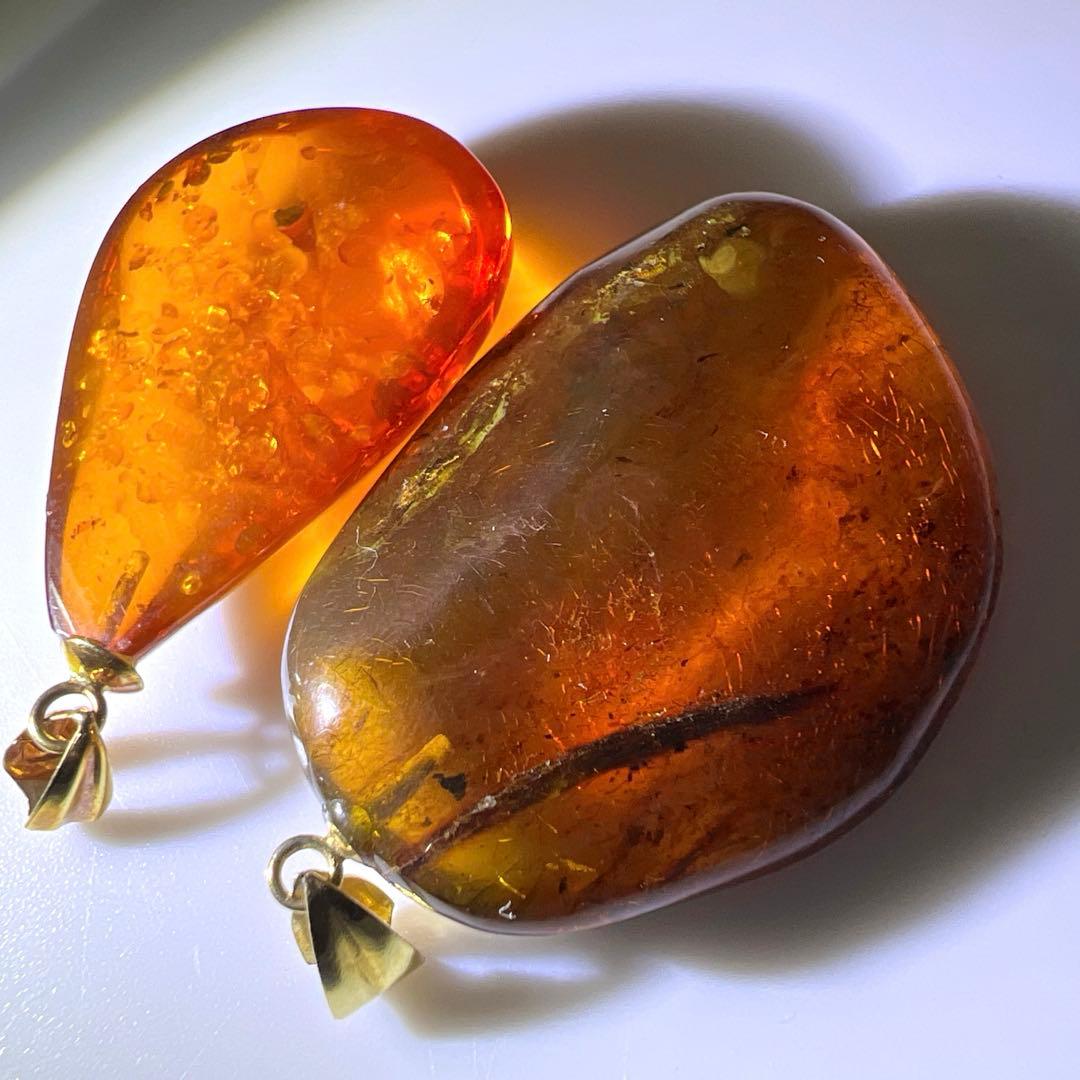 K18刻印　琥珀ネックレストップ　6.0g 東Y8-0210☆2F