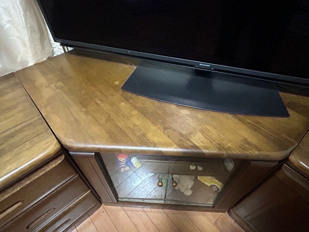 高級コーナーキャビネットダークブラウン4点セット