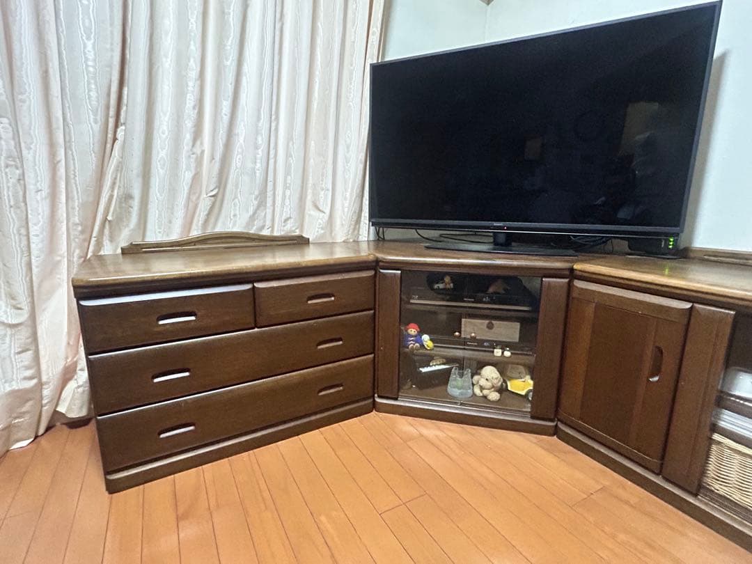 高級コーナーキャビネットダークブラウン4点セット