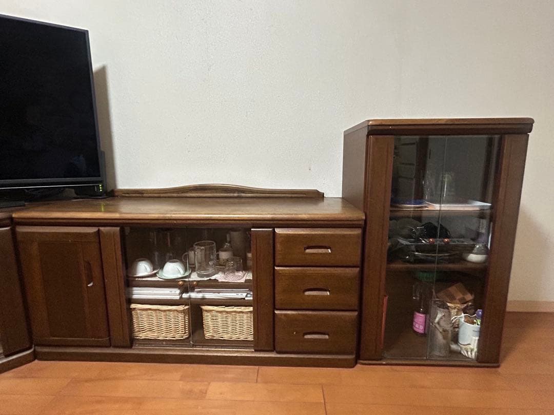 高級コーナーキャビネットダークブラウン4点セット