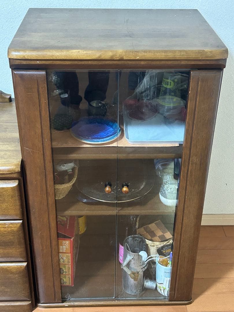 高級コーナーキャビネットダークブラウン4点セット