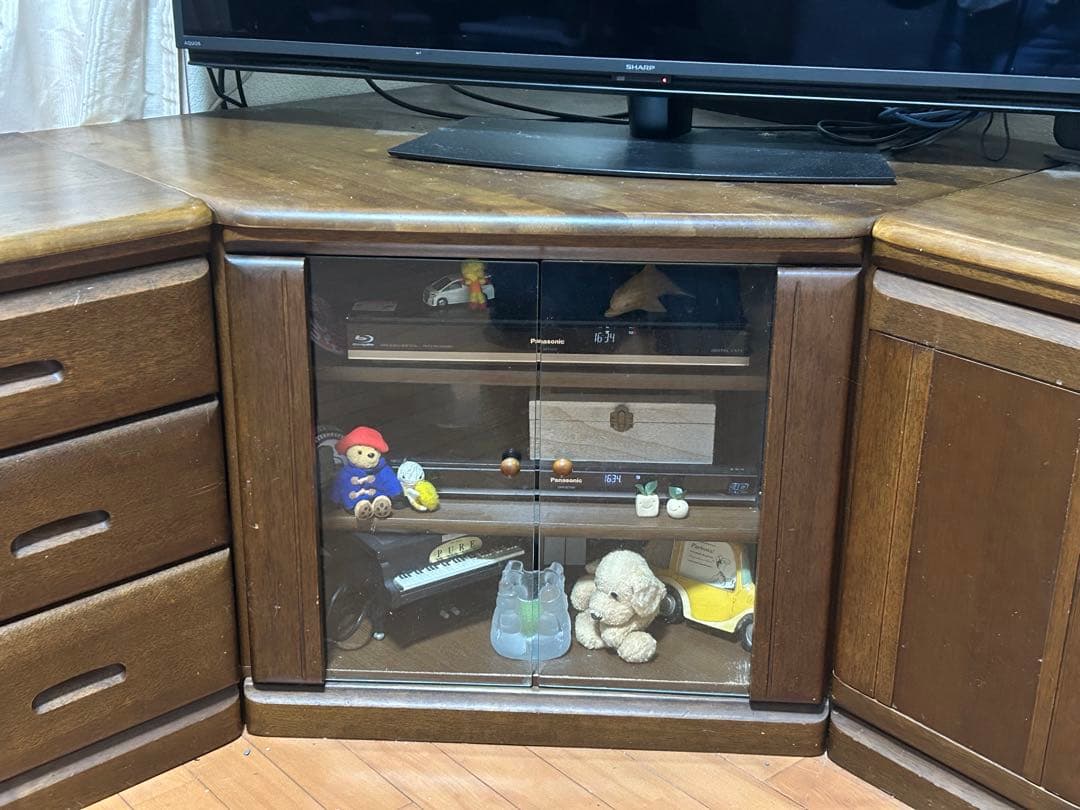 高級コーナーキャビネットダークブラウン4点セット