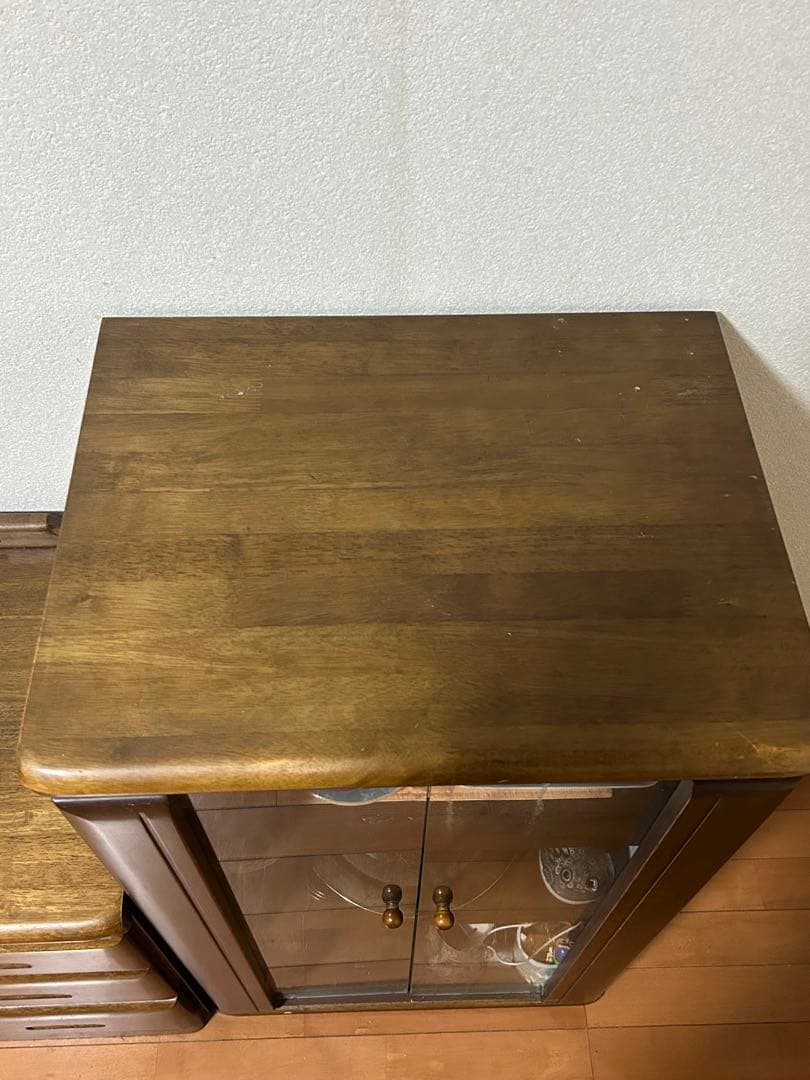 高級コーナーキャビネットダークブラウン4点セット