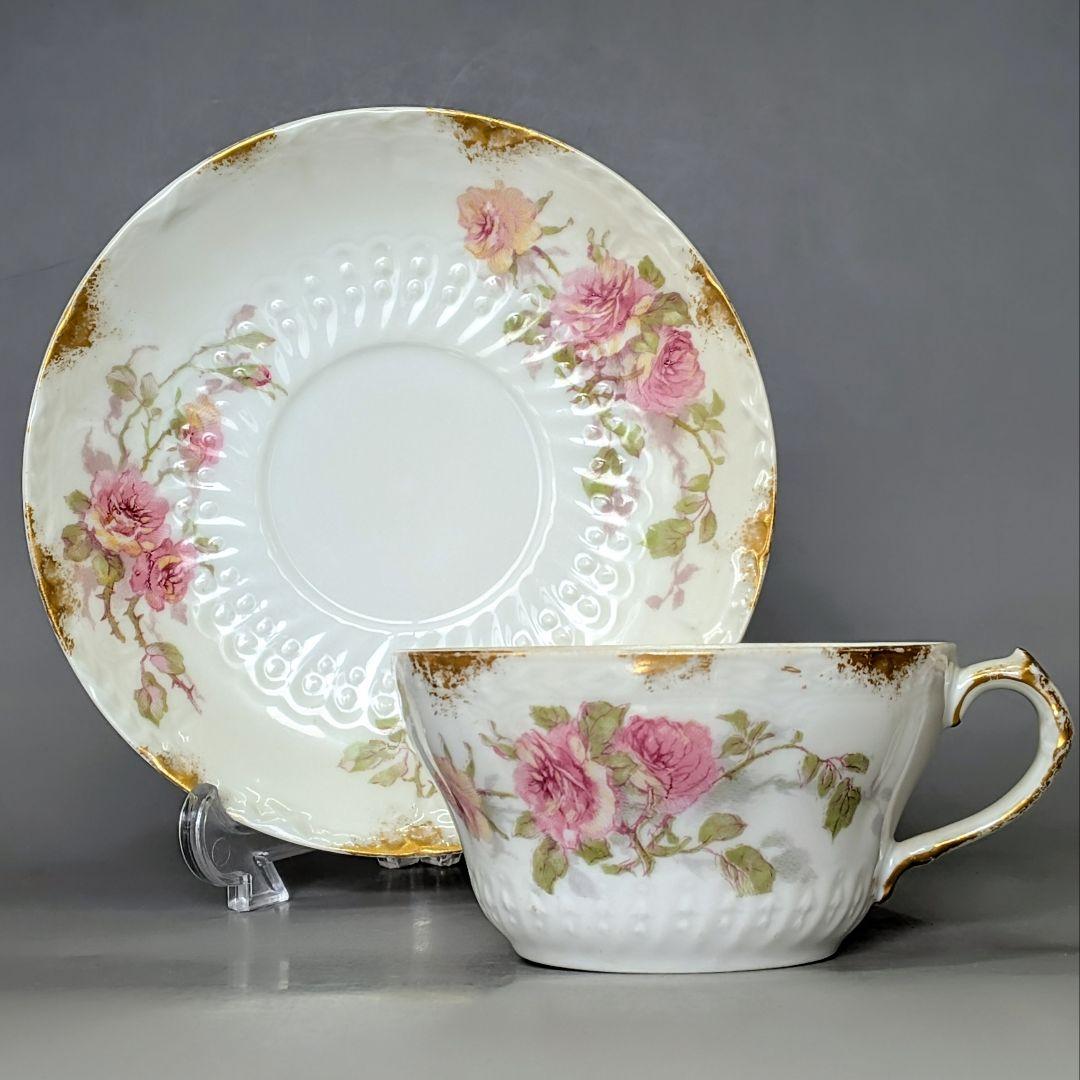 アビランド リモージュ　フランスアンティーク/薔薇暈し金彩/カップ&ソーサー