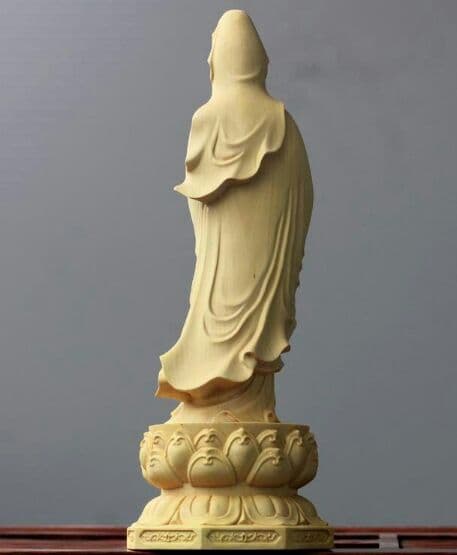 黄楊木彫 背屏蓮華 淨瓶観音仏像 置物 工芸品