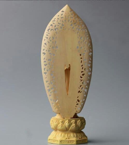 黄楊木彫 背屏蓮華 淨瓶観音仏像 置物 工芸品