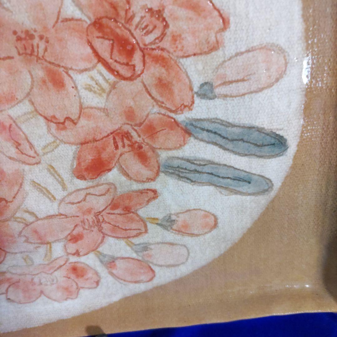 《手捻り、さくらの飾り皿》（長方形大皿）美品、オ―ドブル皿、インテリア1271