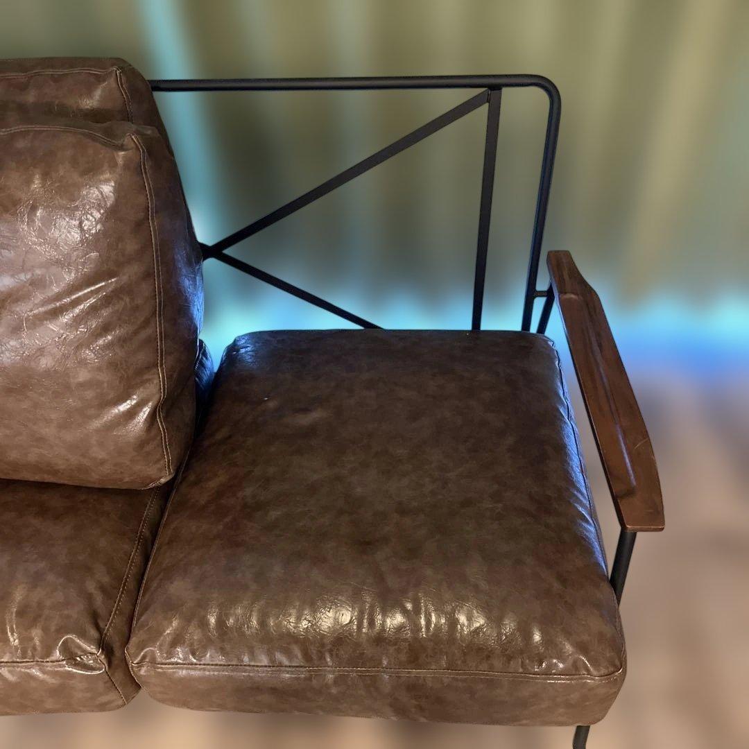 ブラウン 合成皮革 2人掛けソファ