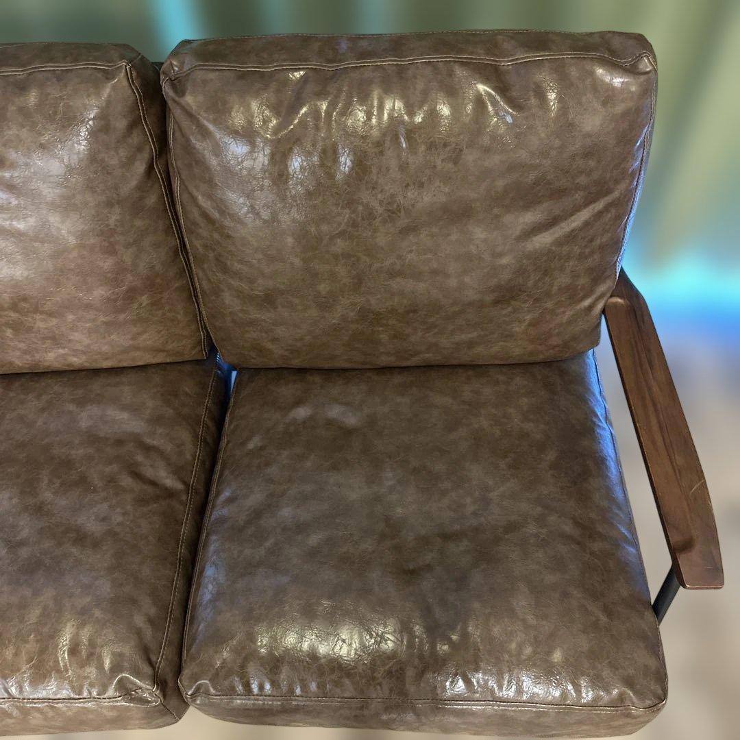 ブラウン 合成皮革 2人掛けソファ