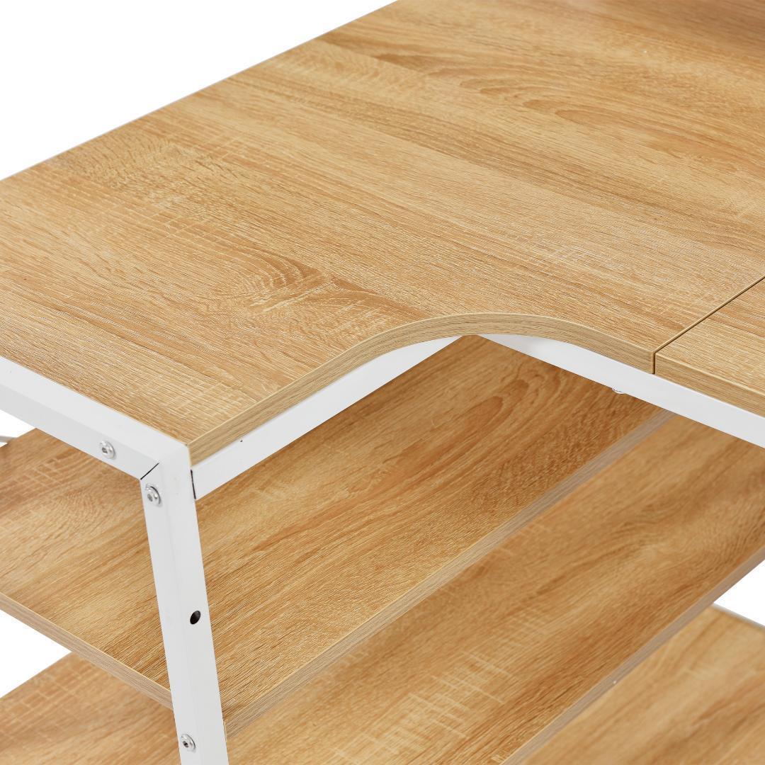 【ナチュラル】パソコンデスク L字 120cm 3段ラック付 ハイデスク付き