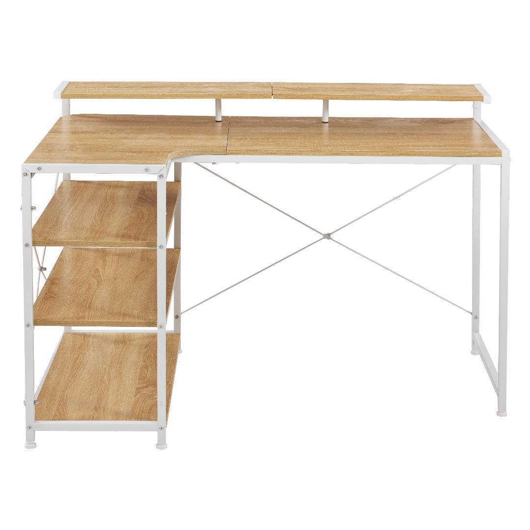 【ナチュラル】パソコンデスク L字 120cm 3段ラック付 ハイデスク付き