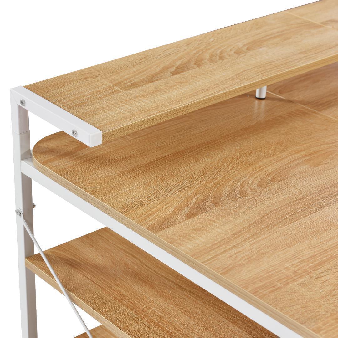 【ナチュラル】パソコンデスク L字 120cm 3段ラック付 ハイデスク付き