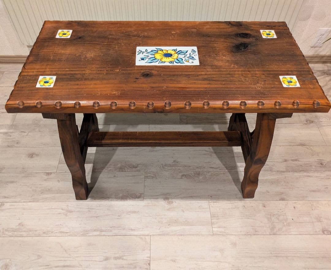 スペイン製 パイン材 カントリー家具 テーブル 天板タイル装飾