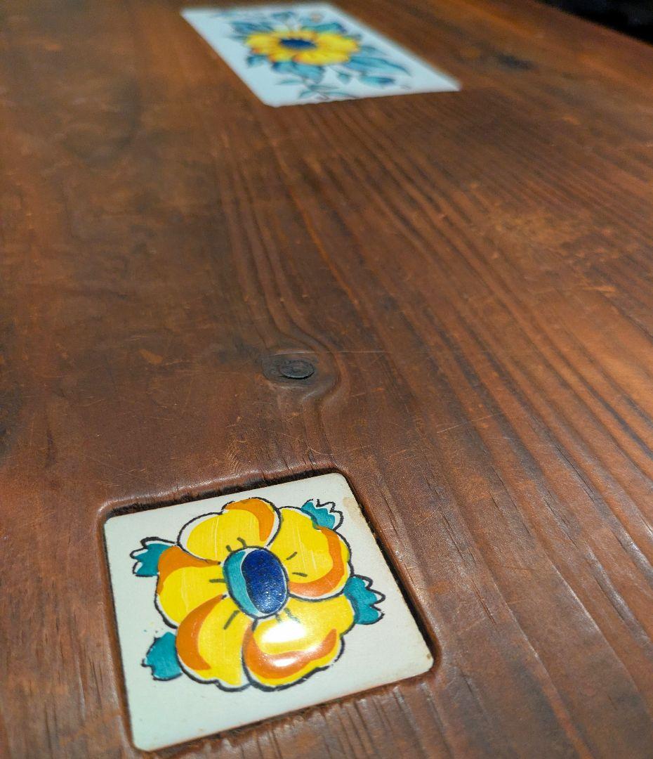 スペイン製 パイン材 カントリー家具 テーブル 天板タイル装飾