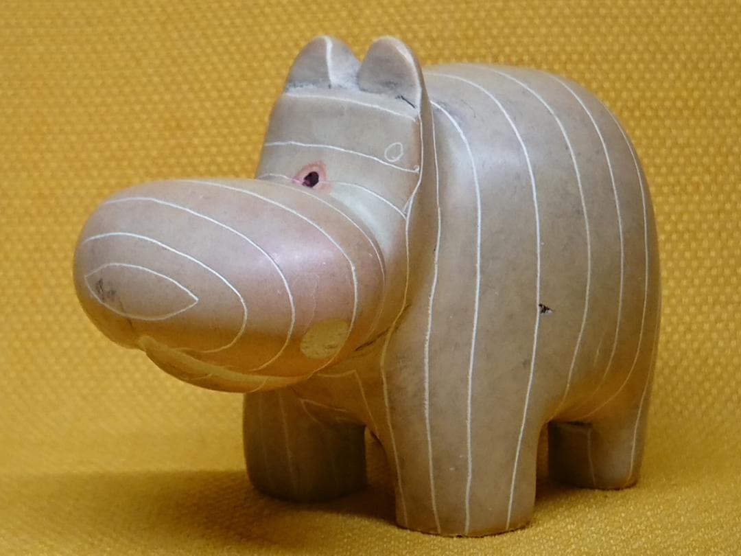 ビンテージ　カバ　石彫　オブジェ　置物　インテリア　工芸品　美術品　A1315