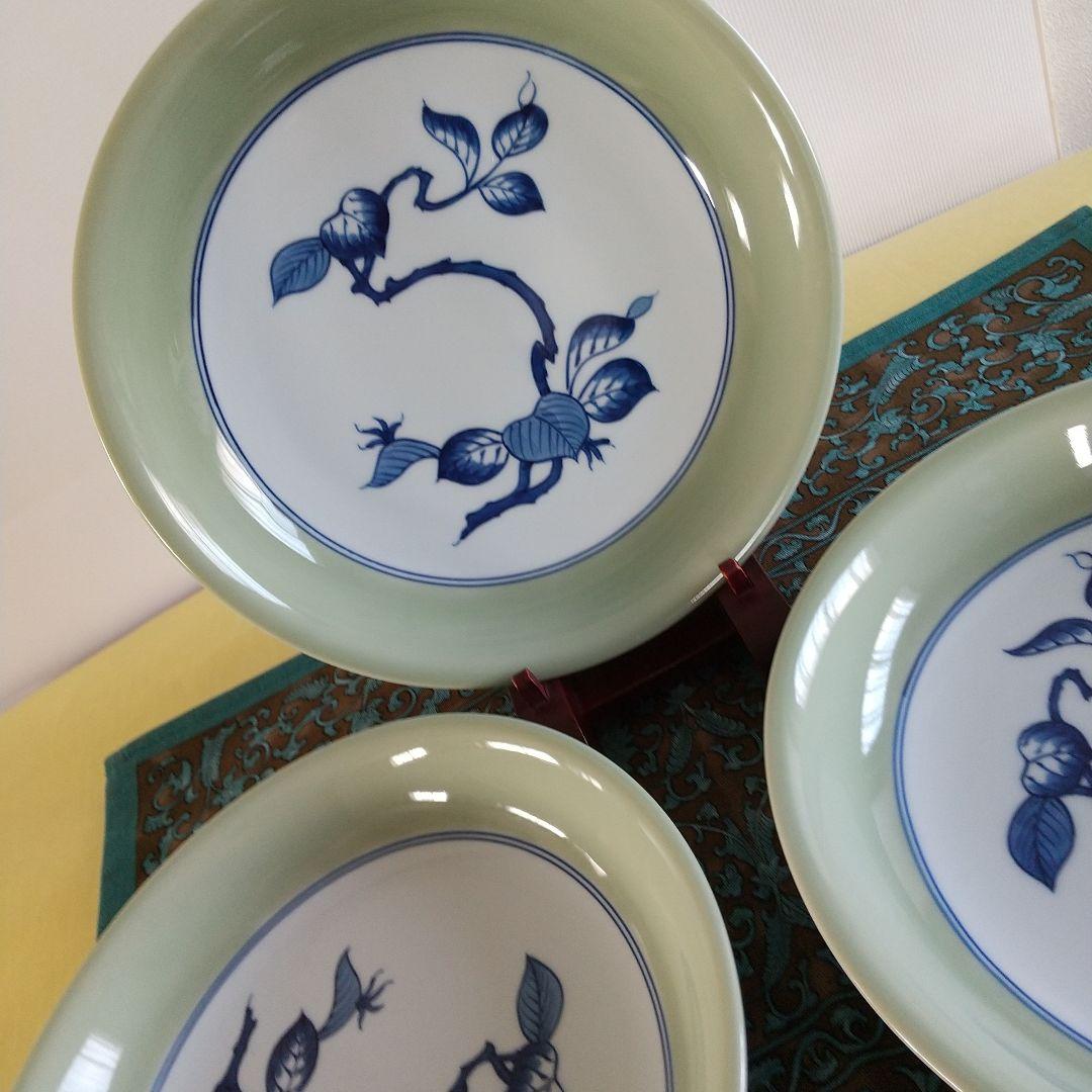 源右衛門窯⭐️青磁木の葉文 サラダ皿  3枚組