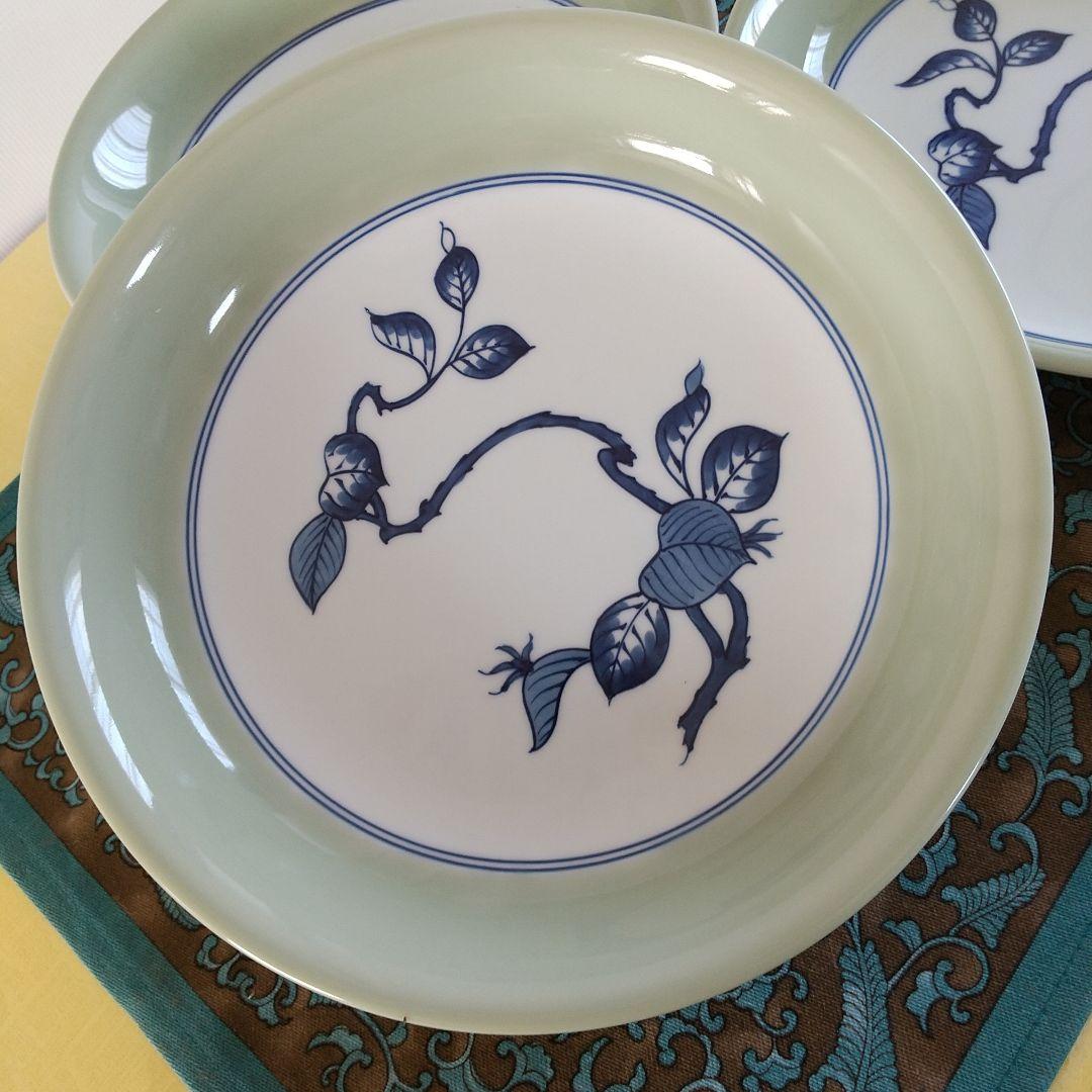 源右衛門窯⭐️青磁木の葉文 サラダ皿  3枚組