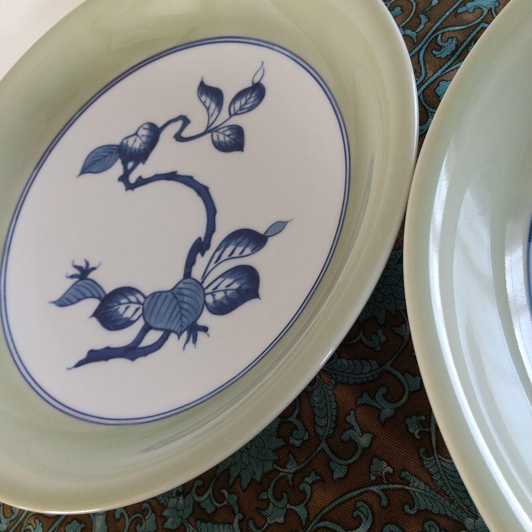 源右衛門窯⭐️青磁木の葉文 サラダ皿  3枚組