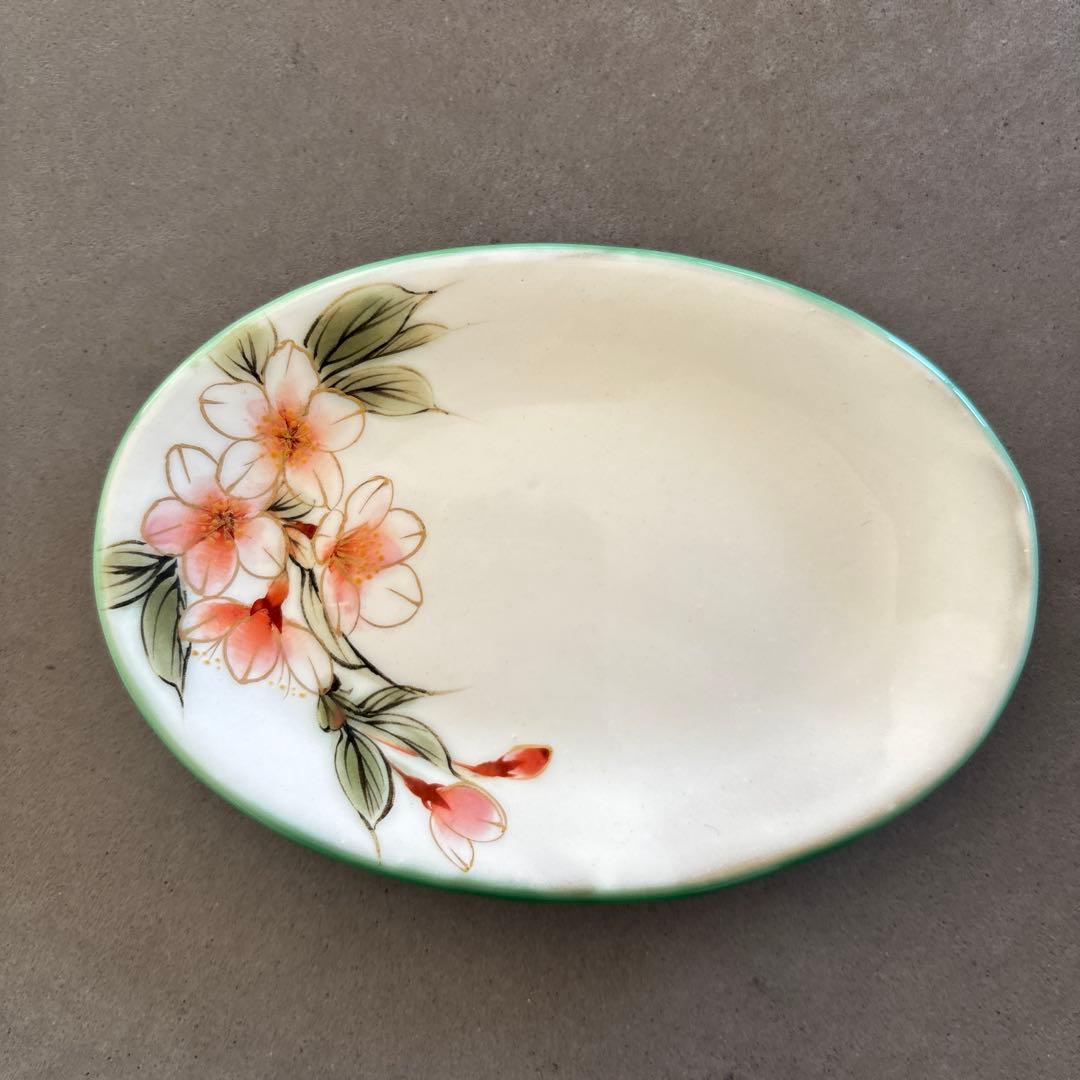 《ほぼ新品》美品【陶葊】京焼　清水焼　白掛彩草花　色絵付け　皿　桜　陶あん