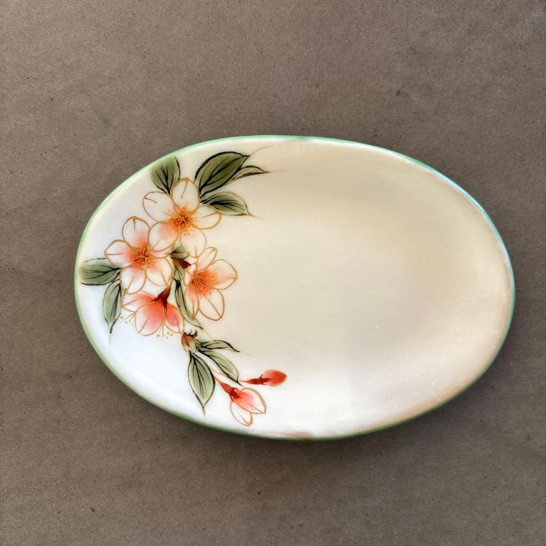 《ほぼ新品》美品【陶葊】京焼　清水焼　白掛彩草花　色絵付け　皿　桜　陶あん