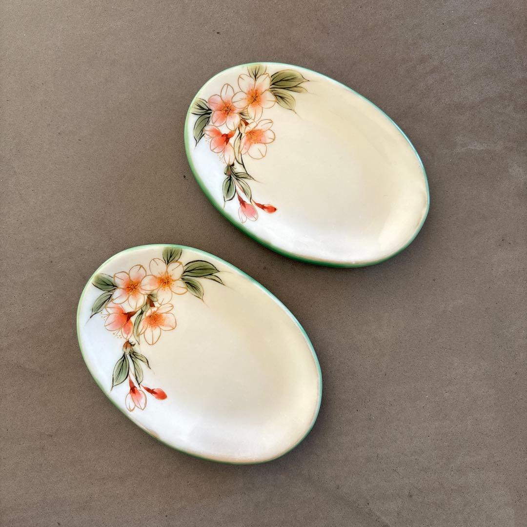 《ほぼ新品》美品【陶葊】京焼　清水焼　白掛彩草花　色絵付け　皿　桜　陶あん