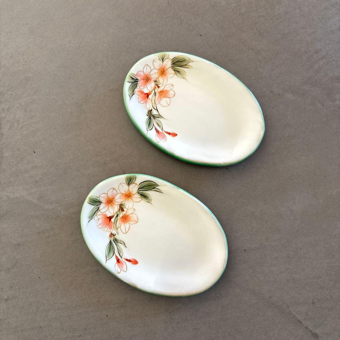 《ほぼ新品》美品【陶葊】京焼　清水焼　白掛彩草花　色絵付け　皿　桜　陶あん