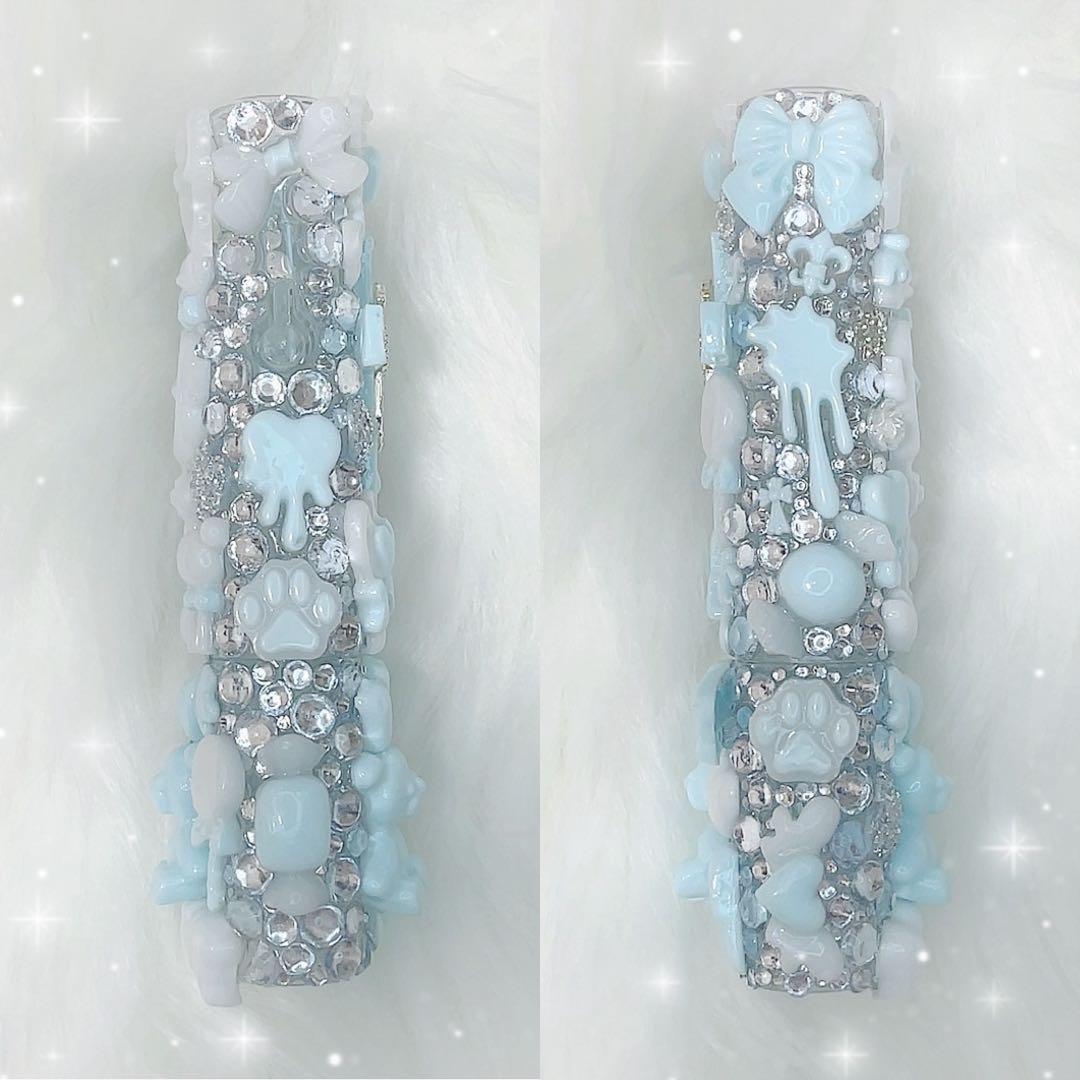 IQOSケースデコ イルマワンケースデコ 水色 ホワイト シルバー 埋め