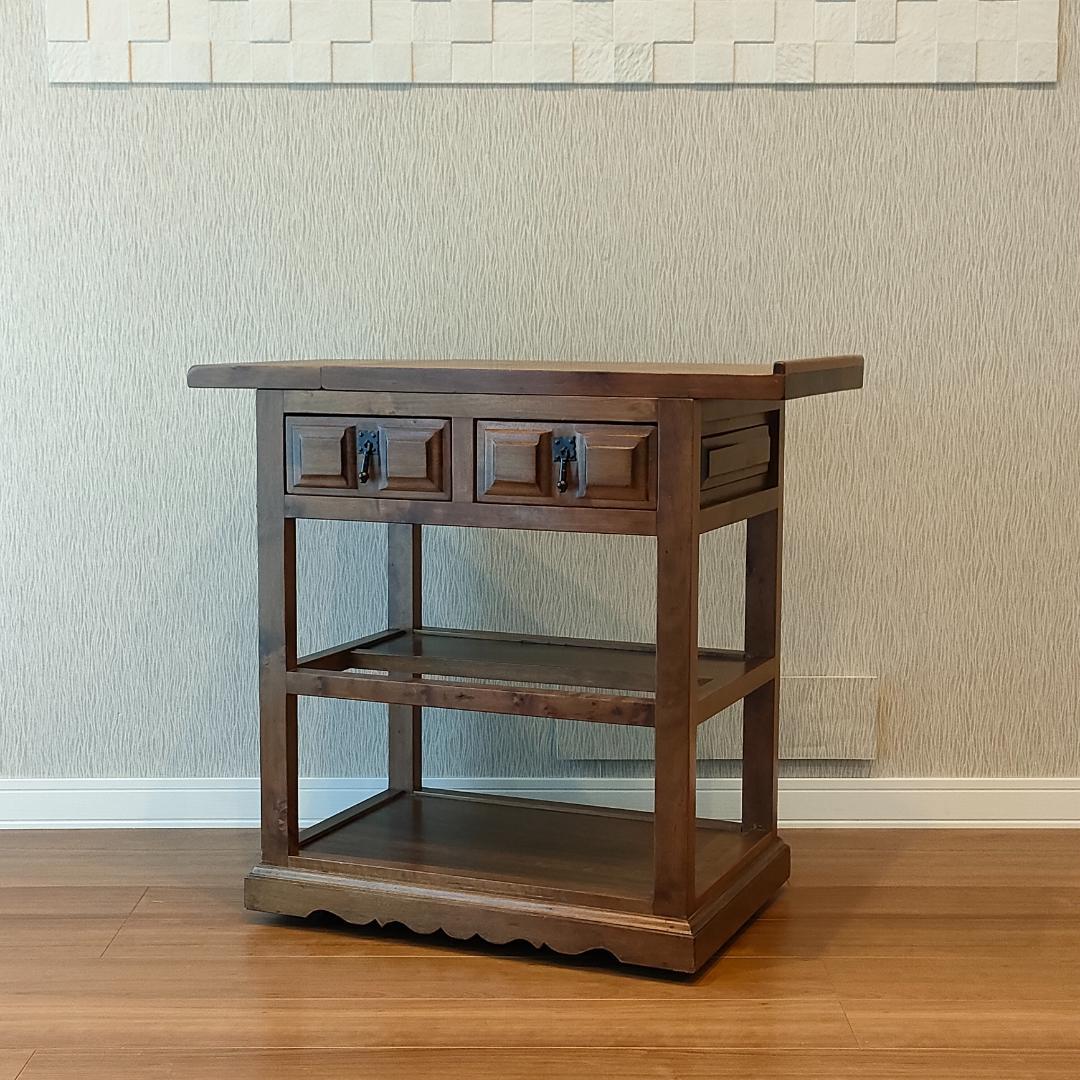 アンティーク　キッチンワゴン　バタフライ　サイドテーブル　スペイン輸入家具