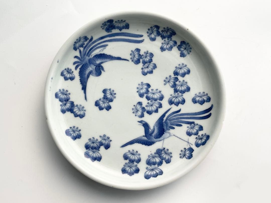骨董 アンティーク 藍柿右衛門 桐鳳凰文様 六寸皿 丸皿 中皿