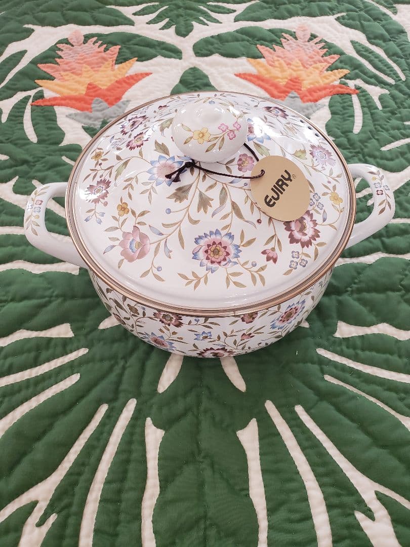 【新品未使用】ピースルピナス エジリー 花柄 鍋 やかん 昭和レトロ ホーロー鍋