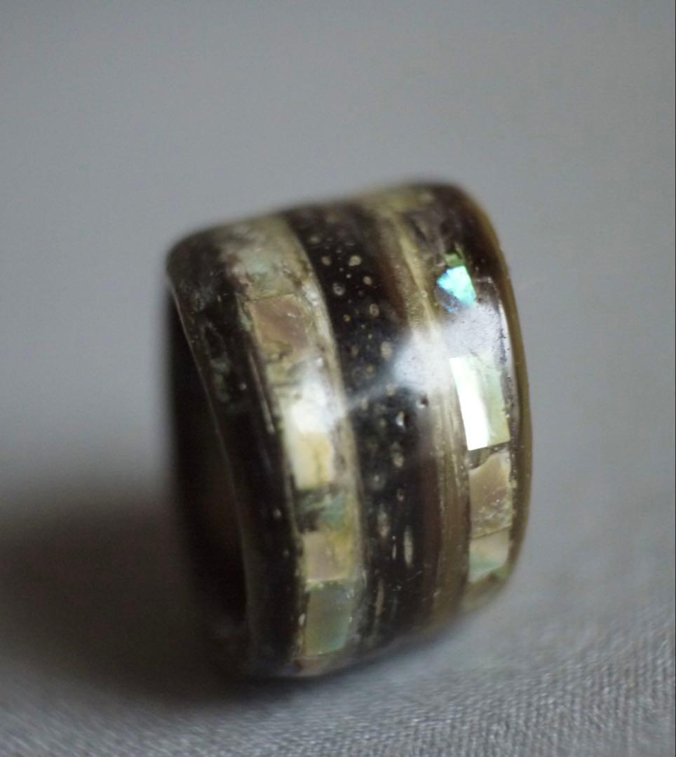 ナガスクジラ鯨髭×螺鈿リング（5〜6号）／重厚ワイドタイプ　レア　和風