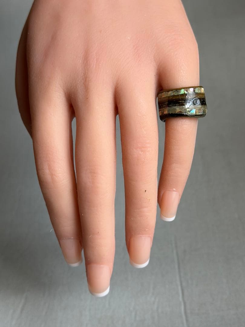 ナガスクジラ鯨髭×螺鈿リング（5〜6号）／重厚ワイドタイプ　レア　和風