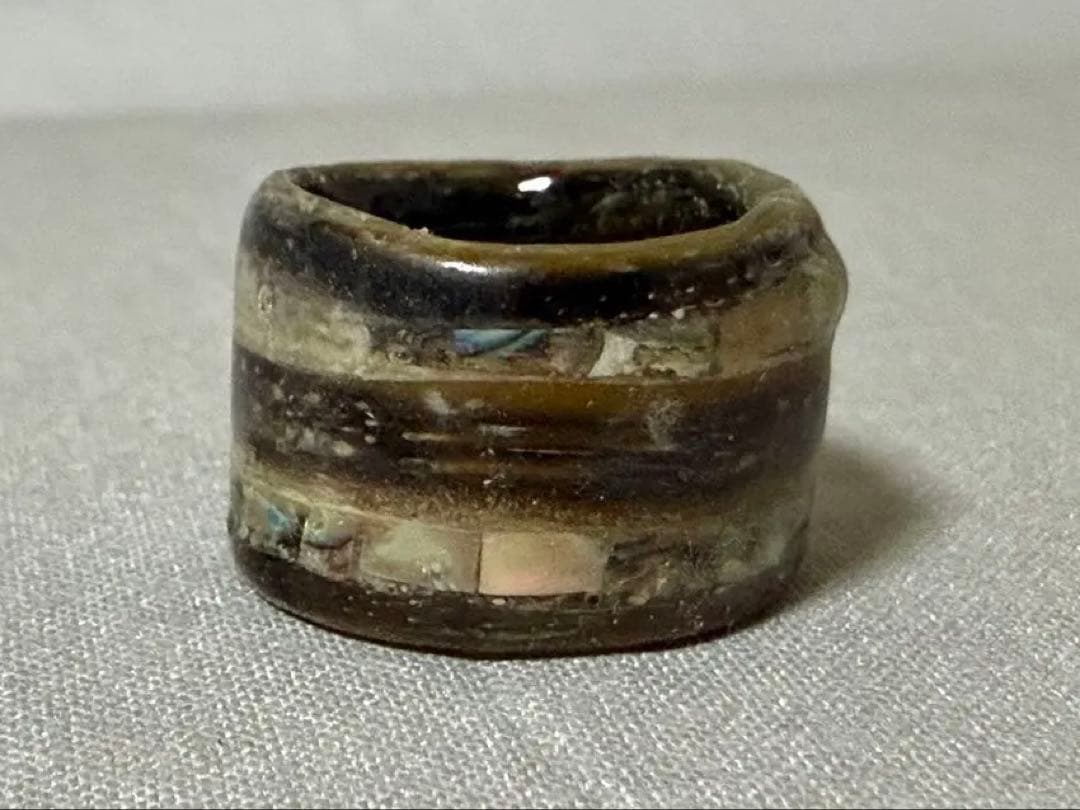 ナガスクジラ鯨髭×螺鈿リング（5〜6号）／重厚ワイドタイプ　レア　和風