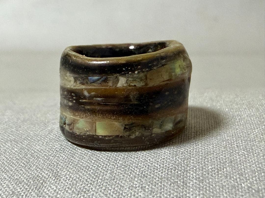 ナガスクジラ鯨髭×螺鈿リング（5〜6号）／重厚ワイドタイプ　レア　和風