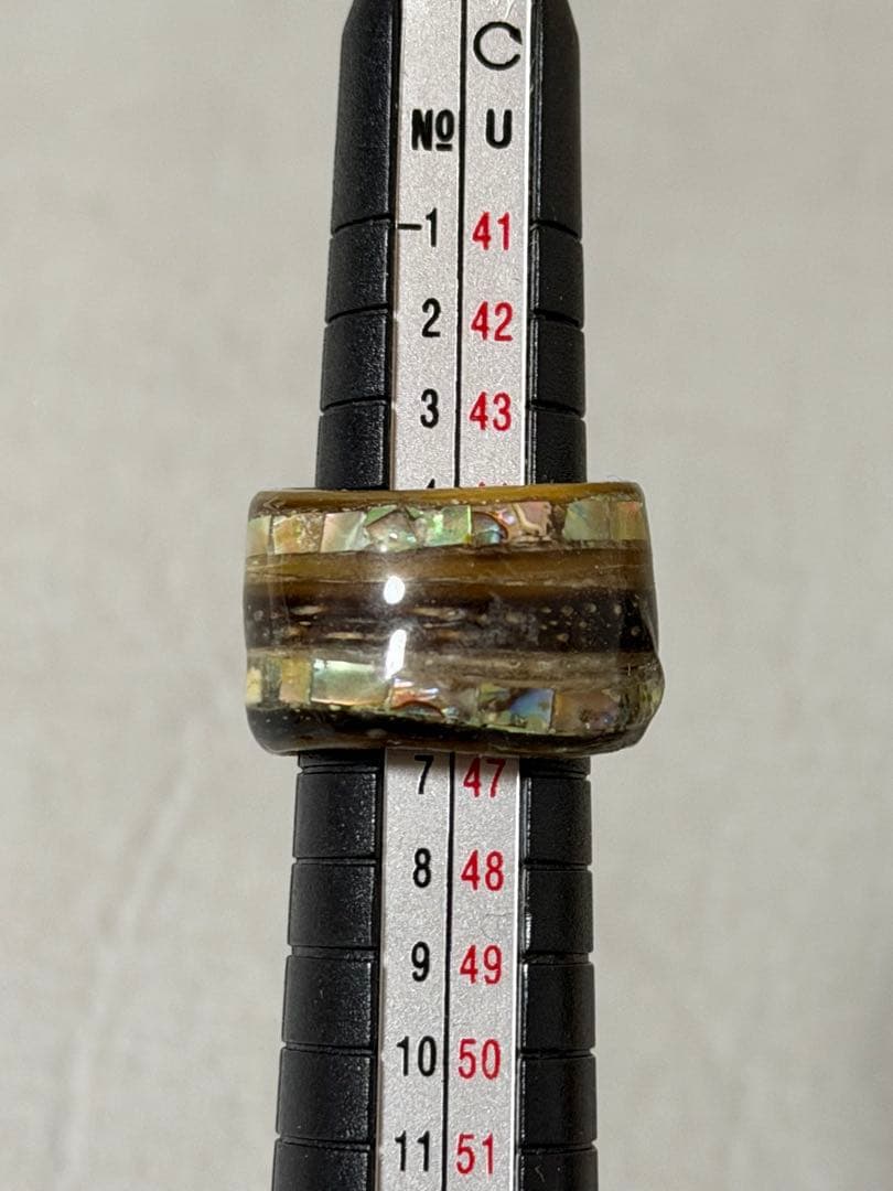 ナガスクジラ鯨髭×螺鈿リング（5〜6号）／重厚ワイドタイプ　レア　和風