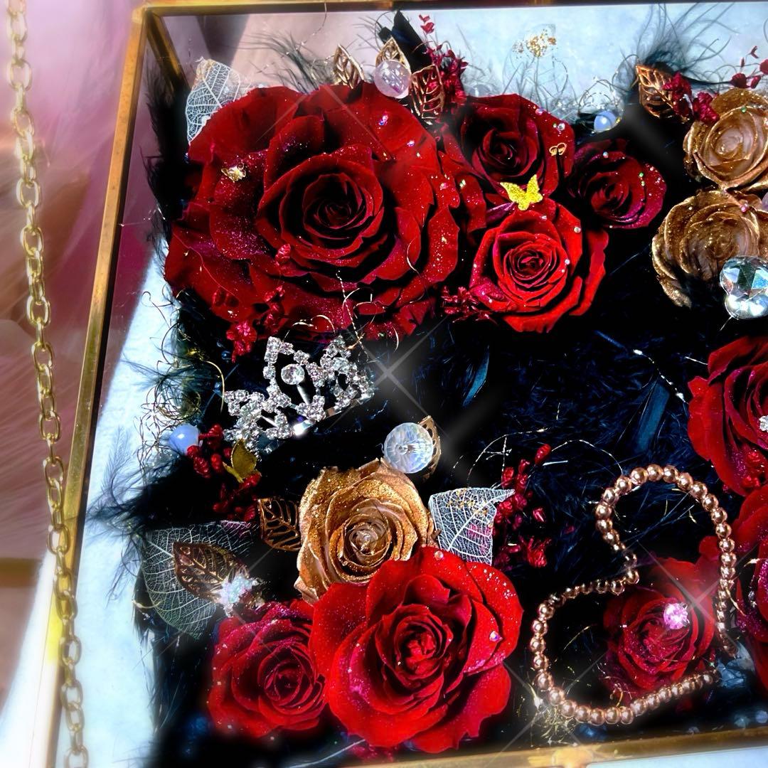 真鍮ガラスボックス・プリザーブドフラワー・スクエアー・高級プリザーブドフラワー