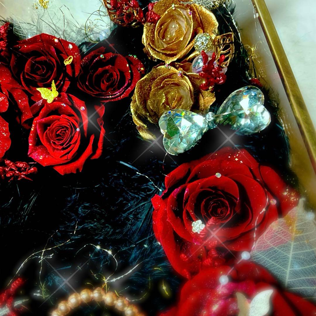 真鍮ガラスボックス・プリザーブドフラワー・スクエアー・高級プリザーブドフラワー