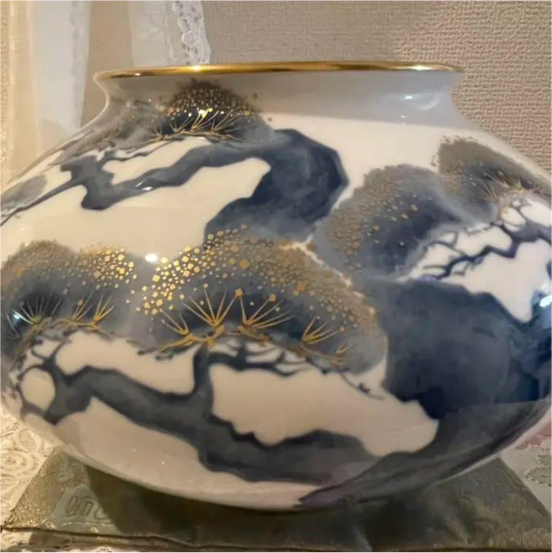 皇室御用達 大倉陶園 老松花生 松金彩