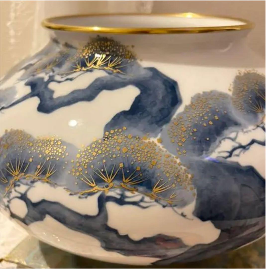 皇室御用達 大倉陶園 老松花生 松金彩