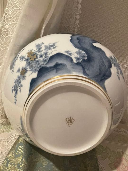 皇室御用達 大倉陶園 老松花生 松金彩