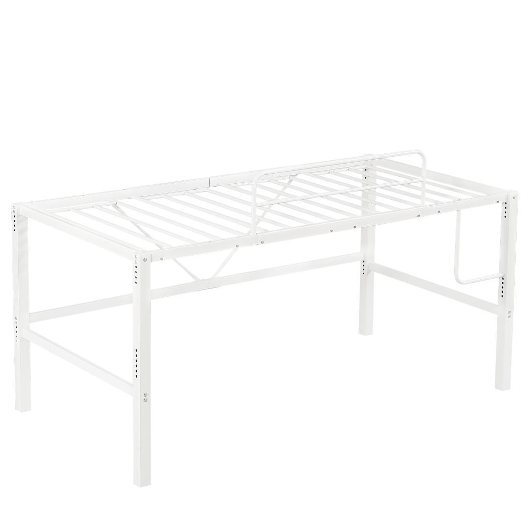 【ホワイト】高さ90cmロフトベッド パイプベッド シングルベッド 高さ調整可能