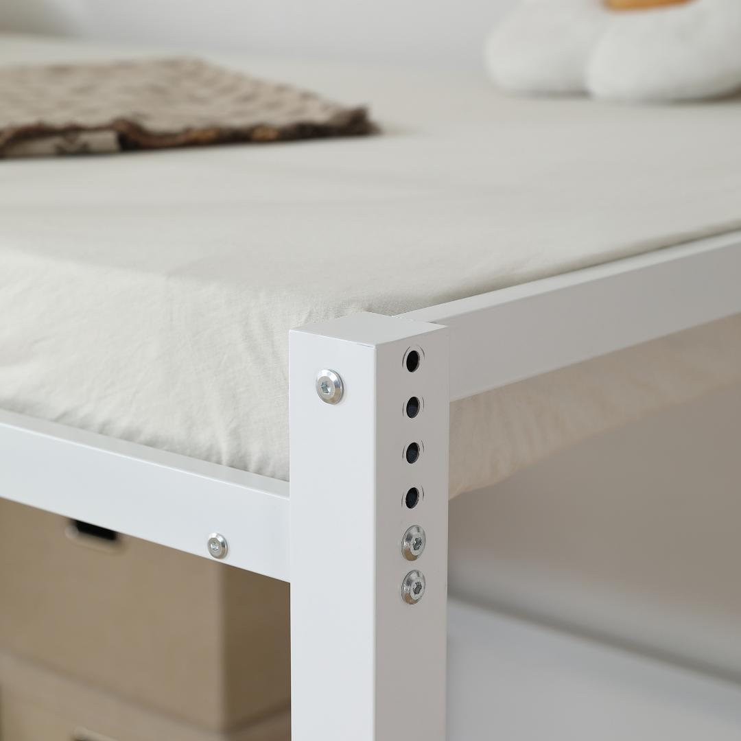 【ホワイト】高さ90cmロフトベッド パイプベッド シングルベッド 高さ調整可能