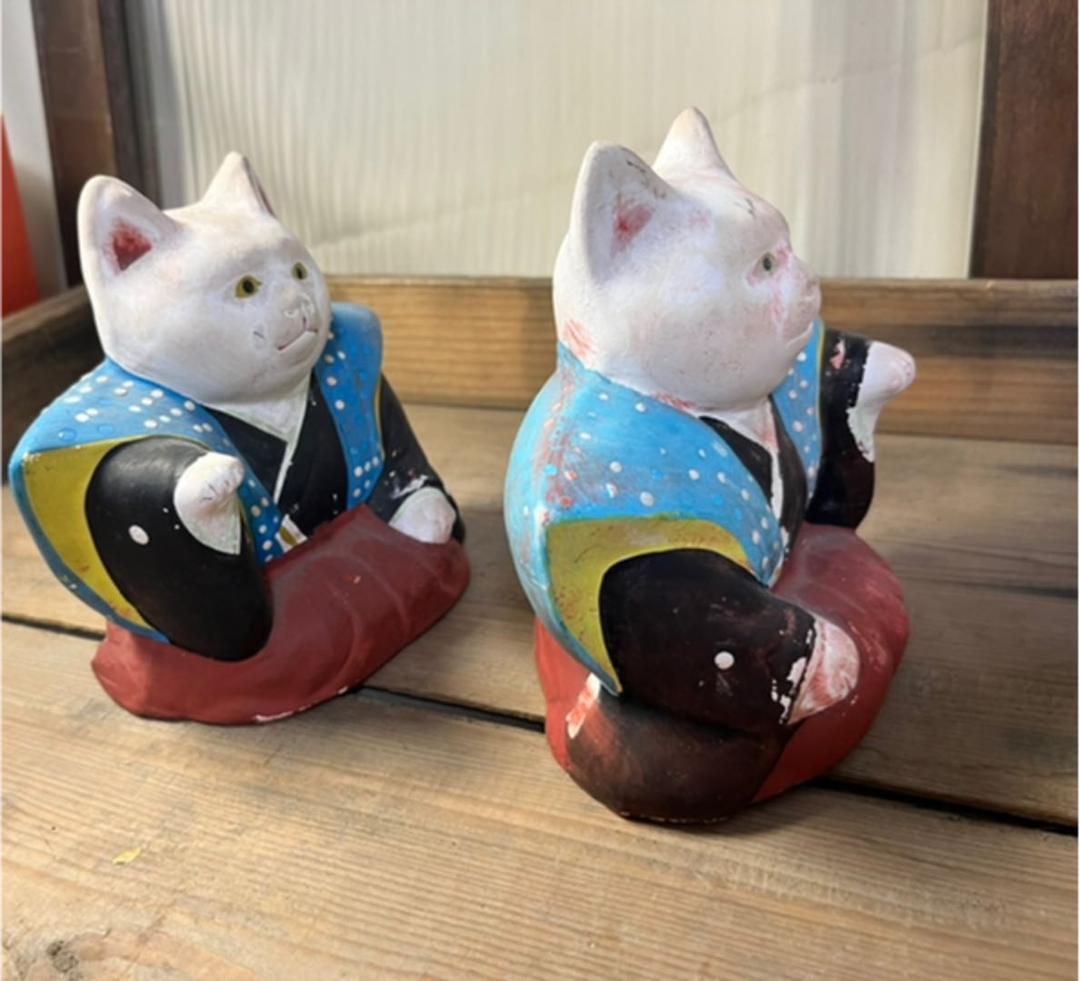 初辰猫　中サイズペア　左右対称　住吉大社　貴重な招き猫です　郷土玩具　縁起物
